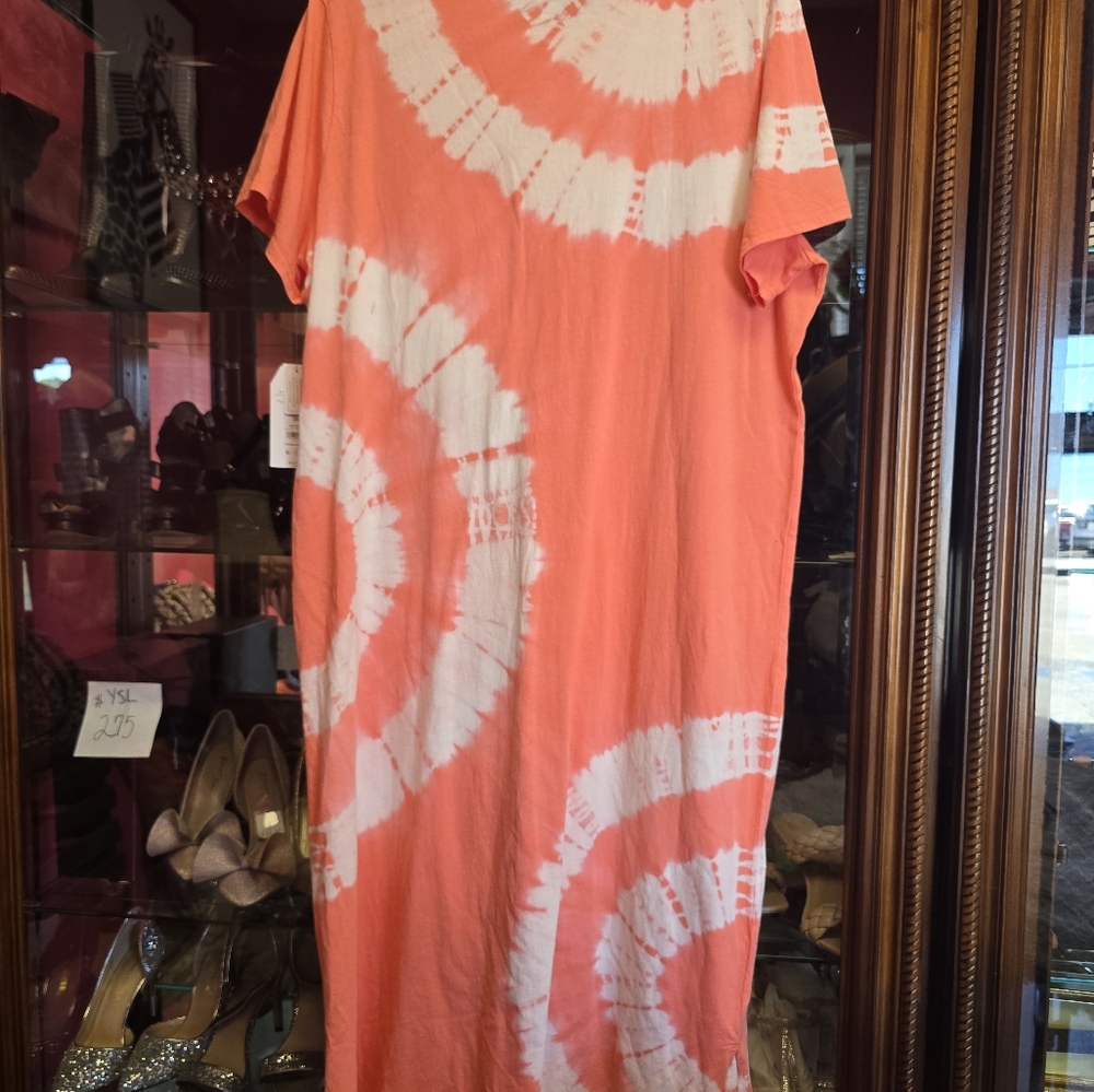 Coral Tie-Dye Women's Dress - Picture 4 of 7
